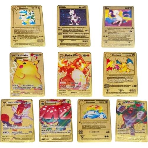 10Pcs/Set English Version Pokemon Pikachu Charizard VMAX Gold Card Game Anime Battle Carte Trading Collection Toy Model