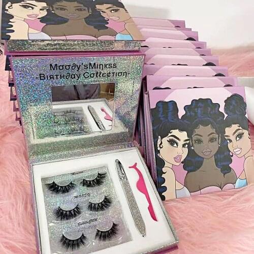 3d Faux Mink Lashes 3Pairs Natural Silk Eyelash With Eyeliner False Eyelashes Set Wholesale Fluffy Fuax Mink Eyelashes In Bulk