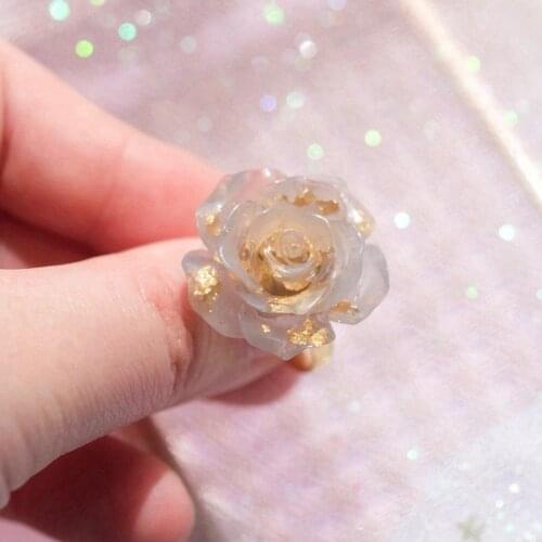 5 Colors Rose Rings Stud Earrings For Women Girl Fashion Resin Gold Foil Jewelry Set Big Flower Charms Wedding Anillos Gifts