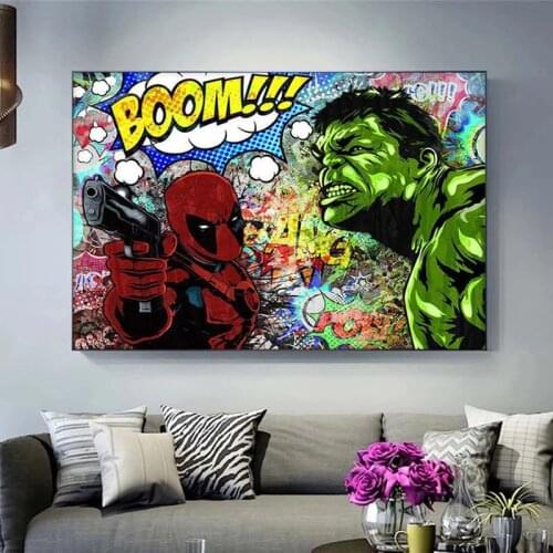 5D DIY Full Round Diamond Painting Graffiti Art Marvel Movie Superhero Character Deadpool Hulk Wall Art Picture Home Decor