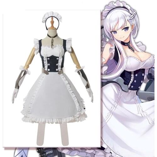 Anime Azur Lane HMS Belfas Maid Outfit Lolita Dress Cosplay Costume+headwear Full Set Women Halloween Free Shipping 2020 New