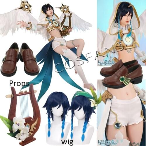 Anime Genshin Impact Venti Cosplay Costume Game Suit Comic Versions Angel Uniform Halloween Costumes Wig shoes wings Props
