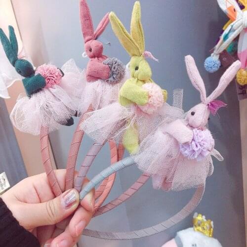 Boutique 12pcs Fashion Cute Tulle Pom Pom Rabbit Hair Sticks Lace Skirt Bunny Hairbands Princess Headwear Girls Hair Accessories