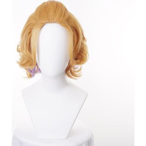 Cater Diamond Wig Cosplay From Twisted-Wonderland Curly Orange Purple Mixed Short Synthetic Hair Cosplay Wig + Wig Cap