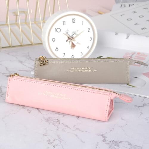 Pink Series Triangle Pencil Case PU Leather Pen Bag Pencil Pouch Stationery Desk Organizer Office Accessories Gift Packing