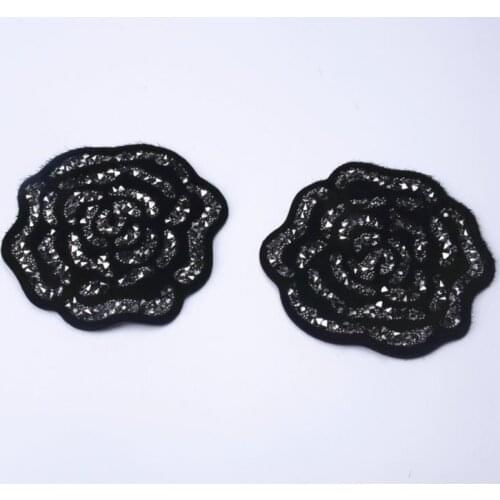 Black rose 10pcs Rhinestones crystal Beaded iron on patch T-shirt bag Jeans decoration patch Wedding dress garment accessories
