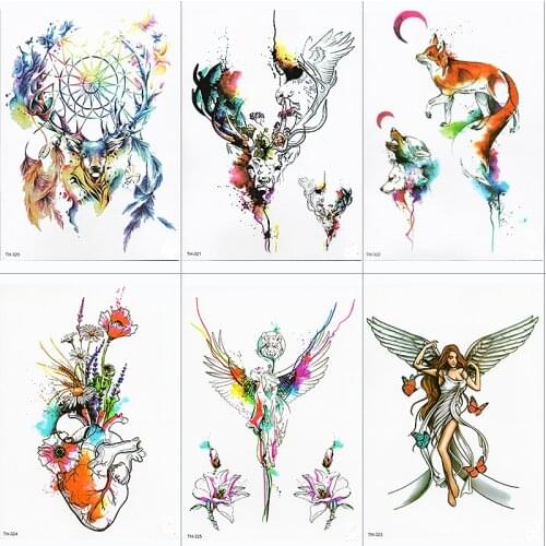 Flower Bracelet Wolf Small Watercolor Leopard Wolf Totem Temporary Tattoo Sticker Body Art Arm Flash Fake Tattoos Women