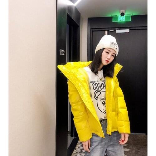 Candy colors Down Cotton Coat Woman Jacket 2020 Winter Streetwear New Loose Zipper White Hooded Bread service Casacas Para Mujer