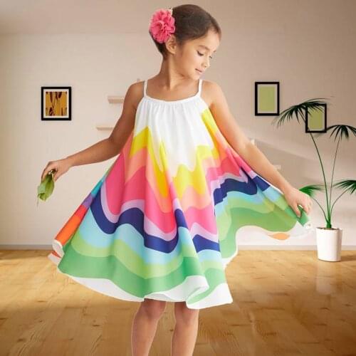 Brazilian Style Girls Carnival Dress Summer Sling Rainbow Color Party Dress Holiday Beach Dress for Girls Fashion Clothing 2-6T