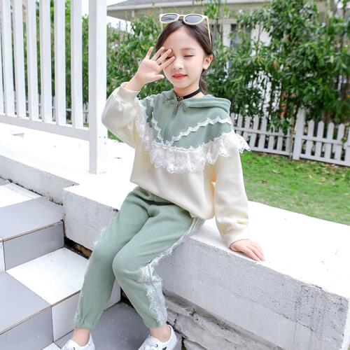 Girls' suits 2021 new spring and autumn childrens clothing childrens sports sweaters, big childrens net celebrity fashionable