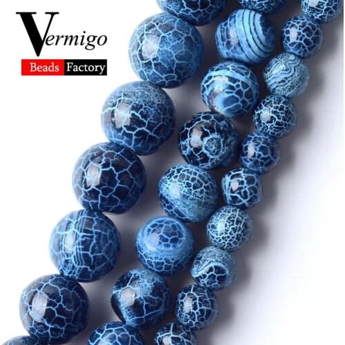 Natural Stones Blue Cracked Stripe Agates Smooth Beads For Jewelry Making 6 8 10mm Round Needlework Beads Diy Bracelets 15inch
