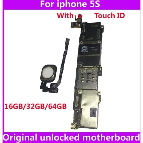 With / Without Touch ID motherboard for iphone 5 S 5S Factory unlocked Mainboard IOS system logic board+chips 16GB 32GB 64GB