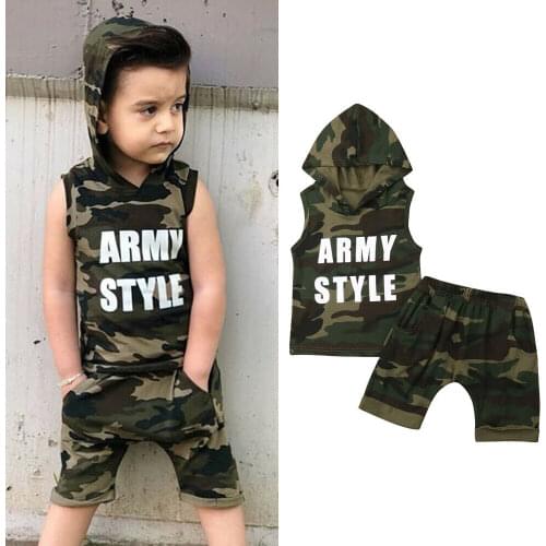 Cute Toddler Kids Baby Boys Sleeveless Hooded Vest Tank Top Camouflage Shorts Pants Infant Boy 2Pcs Outfits Clothes Set