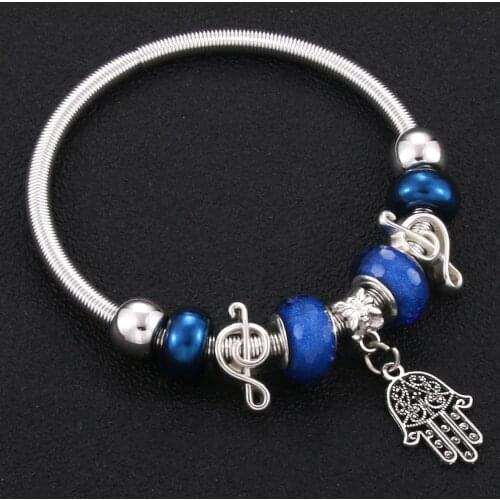Trendy Elastic metal beading Antique Original Palm Charm Bracelets For Women Glass Beads Brand Bracelet Bangle Jewelry Gift