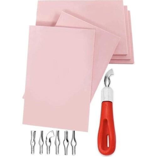 Rubber Block Stamp Carving Blocks Stamp Making Kit With Cutter Tools Carving Rubber Stamps For Printmaking, Print(5-Pcs)