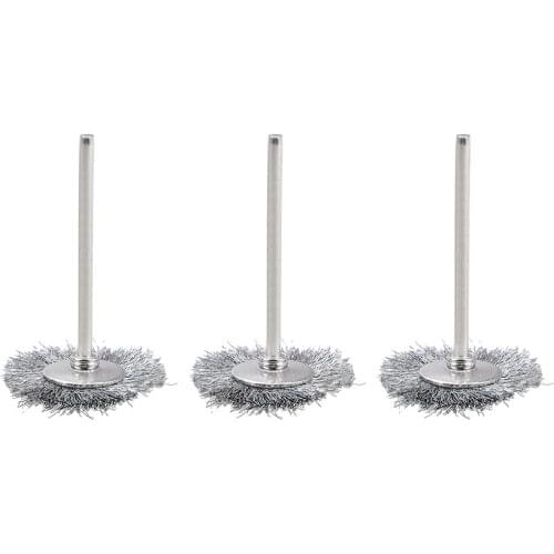 Uxcell Mini Wire Cup Brush Crimped Steel 25X3mm with 2.35mm Shank 3Pcs for woodworking home and industrial use Silver Tone