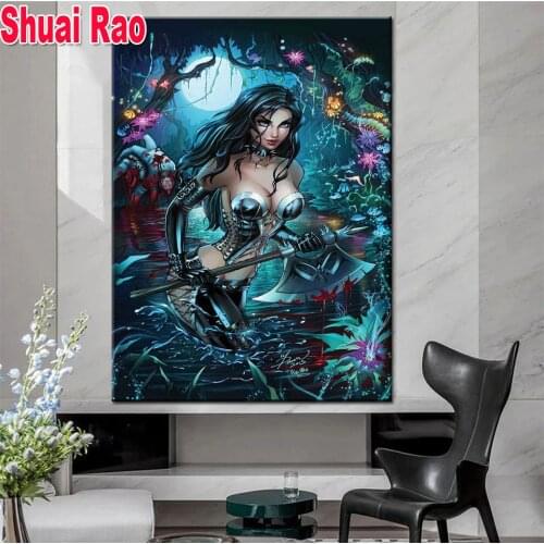 Sexy Darkness Lady 5D DIY Diamond Painting Full Square Round Diamond Embroidery Picture Of Rhinestone Mosaic Warrior Fairy Home