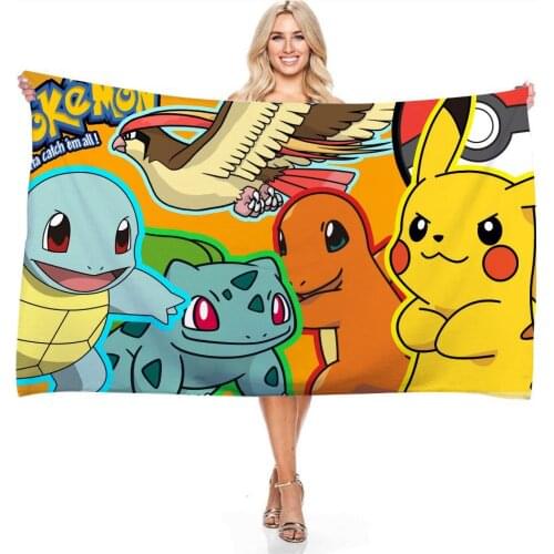 Pikachu Pokemon 3D Digital Printing Microfiber Beach Towel Rectangular Bath Towel Machine Wash Beach Picnic Travel Family
