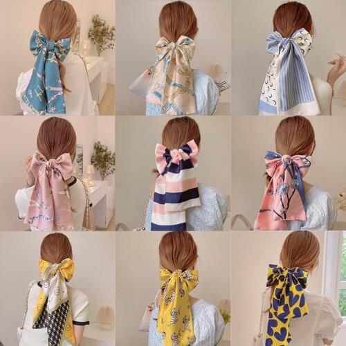 Hair band female summer tied hair big bow headdress silk scarf ribbon headdress head rope hair rope streamer fairy velvet
