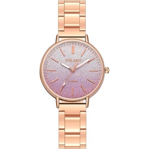 YOLAKO Luxury Women Watch Gradient Star Stainless Steel Quartz Watches for Ladies Fashion Clock Reloj Mujer
