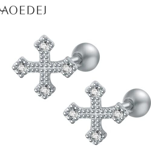 AOEDEJ Cross Earrings For Women Girls Rhinestone Crystal Earrings Small Ear Studs Fashion Jewelry Screw Oorbellen Voor Vrouwen