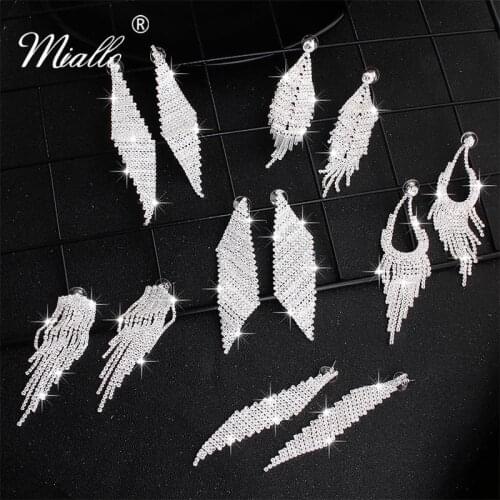 Miallo 2019 New Austrian Crystal Tassel Wedding Earrings Bridal Women Drop Earrings for Bride Bridesmaids Jewelry Gifts
