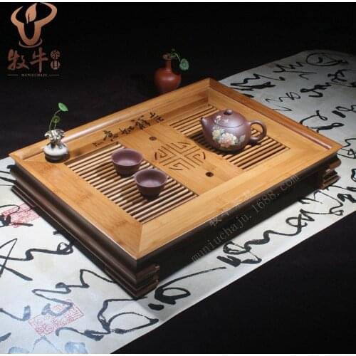The mixed batch high-grade bamboo tea tray auspicious 50*36*8 Kung Fu tea gift custom LOGO