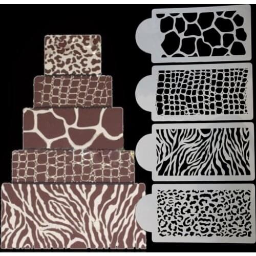 4pcs Horse Leopard Snake Skin Crocodile Skin Cake Stencils Cupcake Sugarcraft Decoration Mould Baking Tool Kitchen Accessories