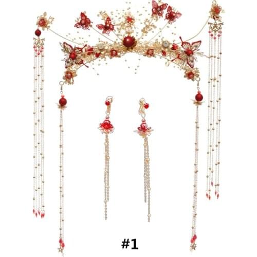 Bride Retro Chinese Style Hair Ornaments Tassel Women Wedding Headdress Earrings Set Han Clothing Accessories