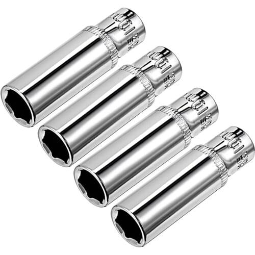 UXCELL 4Pcs 6.35mm / 1/4 Inch Drive 6-Point Deep Socket 10mm Socket Cr-V for DIY Hand-making Automotive Repairs