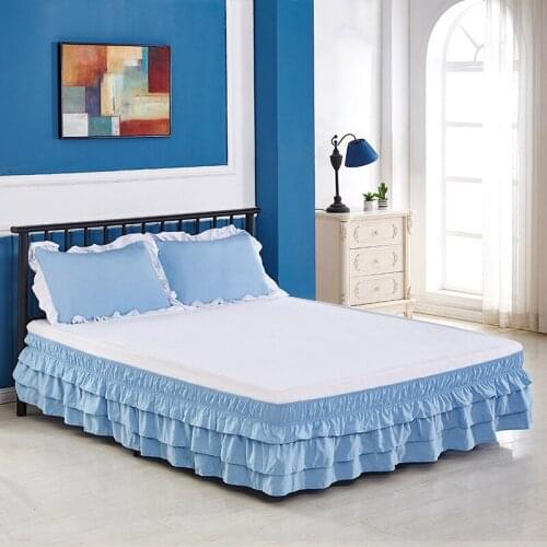 On/easy Off Dust Ruffled Tailored Home Hotel Three Layers Wrap Around Elastic Solid Bed Skirt Elastic Band Without Sheet Easy
