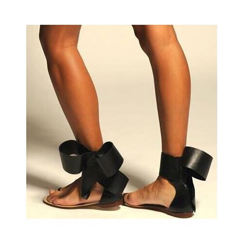 2021 Sandalia feminina summer gladiator flat sandals big bow ankle strap low heels open toe black red party luxury shoes woman