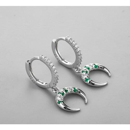 2021 New 925 Sterling Silver Horn Crescent Moon Pendant Stud Earrings For Women Full CZ Charm Party Jewelry eh006