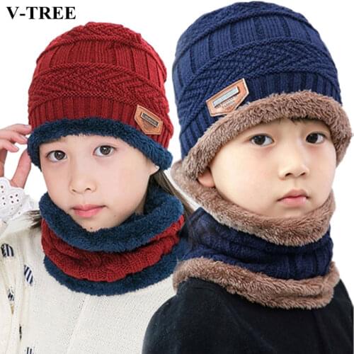 Winter Children Hats Thicken Warm Hats For Girls Hat Scarf 2piece/set Photography Props 2-14years Boys Caps Knitted Things