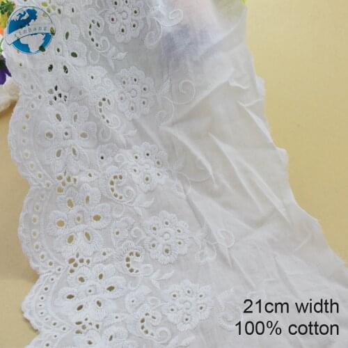 10yards 21cm wide 100% Cotton embroid lace sewing ribbon guipure trim wedding decoration DIY Accessories african lace#3924