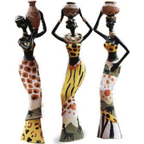 3pcs/set African Women Figurines Resin Craft Tribal Lady Statue Exotic Doll Candle Holder Gift Home Decoration Sculptures
