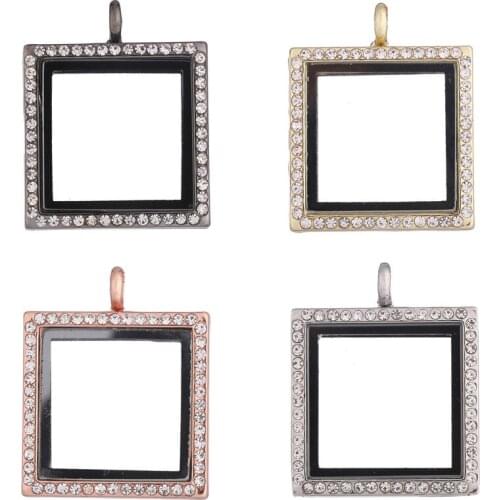 5Pcs/lot L23 Rhinestone Photo Square Floating Glass Locket Pendant Finding Perfume Essential Oil Women Necklaces Jewelry