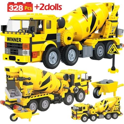 700pcs City Engineering Trucks Yellow Car Building Blocks Mixer Car Combination Road Roller Bricks Loader Toys for Kids