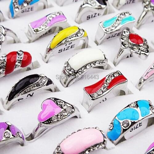Freeshipping 2015 New Arrival 10pcs CZ Rhinestones Mix Color Enamel Fashion Rings for Women Wholesale Jewelry Lots A247