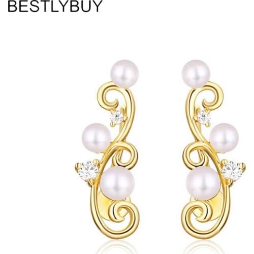 BESTLYBUY 2018 new Japanese vine ear clip S925 sterling silver inlaid zircon pearl earrings chic elegant