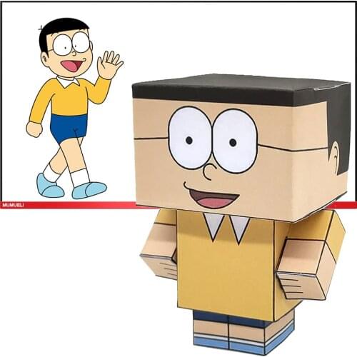 No-glue Doraemon Nobita Nobi Folding Cutting Cute 3D Paper Model Papercraft Anime Figure DIY Cubee Kids Adult Craft Toys CS-035