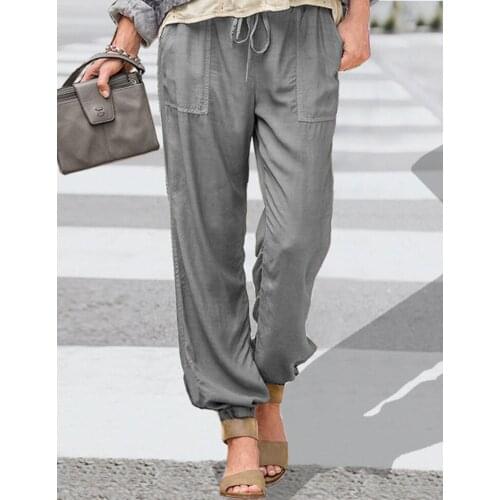 Womens Solid Color Elastic Loose Waist Wide Leg Pants Female Trousers Casual High Waist Summer Pants Women Baggy Trousers