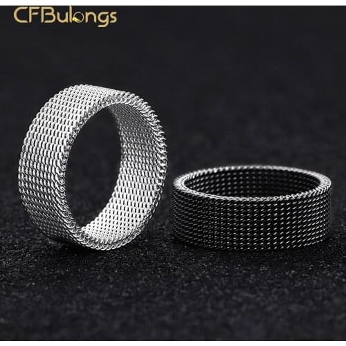 CFBulongs 2021 New Mesh Design Stainless Steel Ring Fashion Jewelry Men Temperament Wedding Ring Creativity Gift