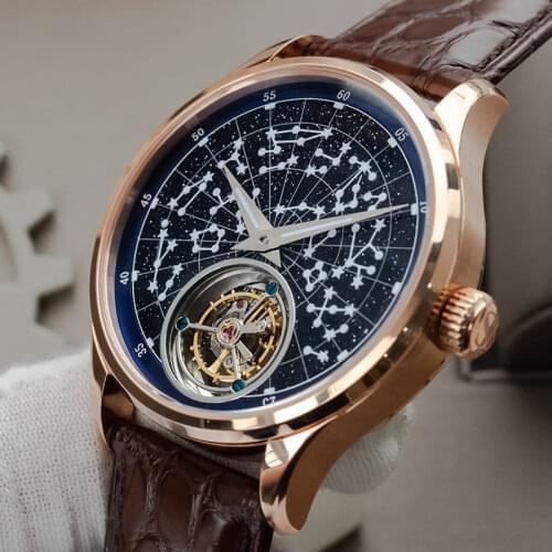 Top Luxury Star Sky Tourbillon Watch Men Real ST8230 Movement Super Luminous Hands Mens Mechanical Watches Sapphire Dial