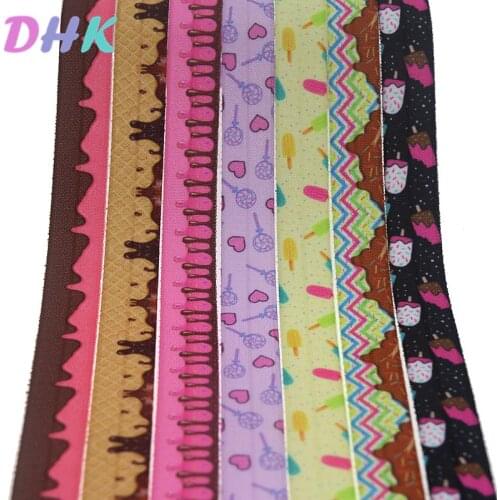 DHK 5/8'' 50yards cupcake ice cream printed Fold Elastic FOE stretch ribbon hairbow headwear headband DIY OEM S1173