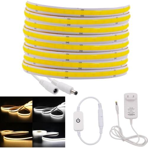 Dimmable COB LED Strip Light 12V 24V EU High Density Flexible FOB LED Ribbon Tape 320 384 528 LEDs Soft COB Led Light Linear