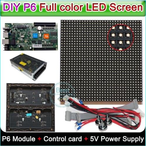 DIY P6 Indoor full color LED display,Led sign,RGB P6 LED Module (192*192mm)20PCS/0.75sq.m. +HD-C10 Control card+5V Power supply