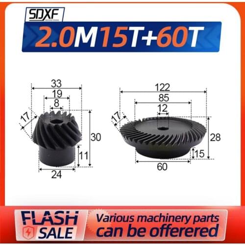 Two pieces, spiral bevel gear 2M15T+60T, precision spiral bevel gear, need to be processed and fixed by yourself