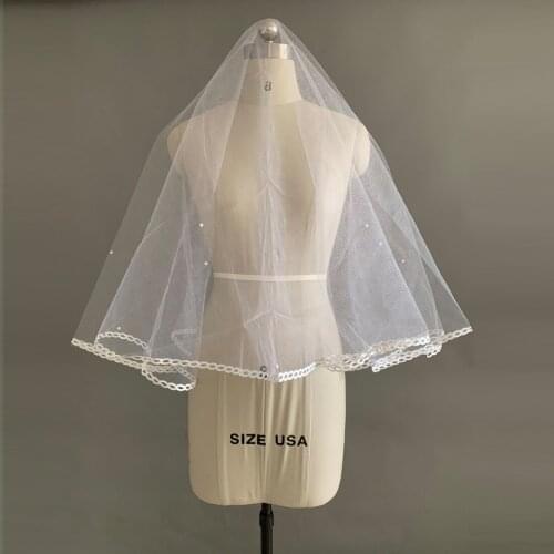 Elegant Wedding Short Veil Tulle Beaded Cover Face A Layer of White Selvedge Bridal Accessories Veil 2021 Fashion