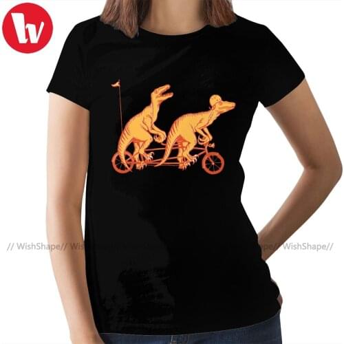 Dinosaure T-Shirt Cycling Raptors On Tandem Bicycle Classic T Shirt Cotton O Neck Women tshirt Ladies Tee Shirt